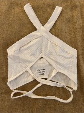 Urban Outfitters White Ribbed Cross-Back Crop Top